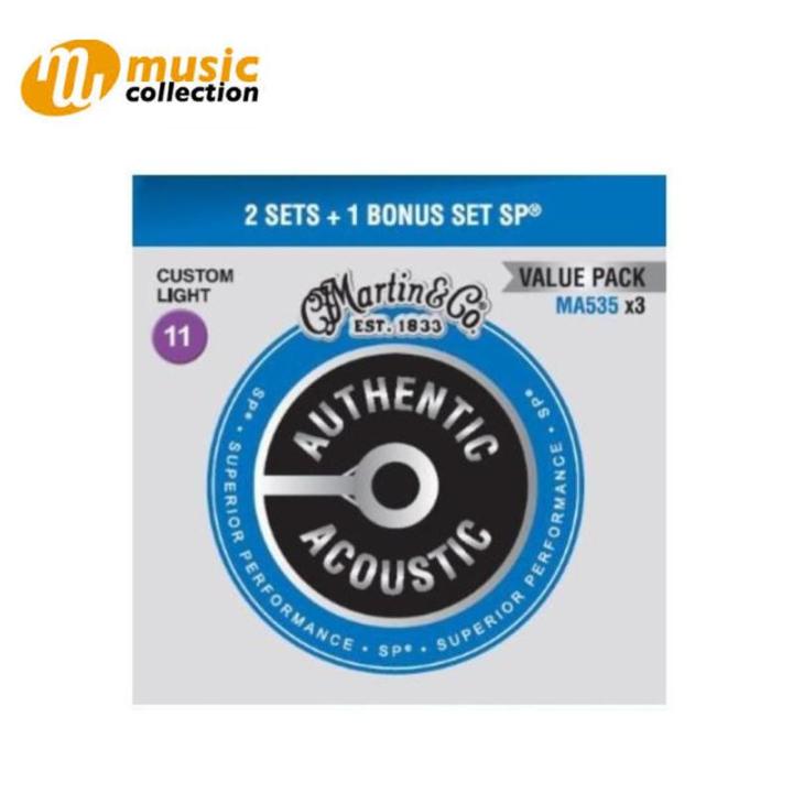 Martin 3 Pack MA535 Phosphor Bronze Authentic Acoustic Guitar Strings (0.11)