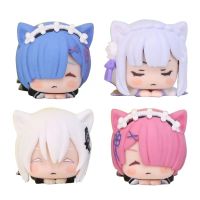 4CM Anime Figure RE: Zero-Starting Life in Another World Kawaii Rem Emilia Cute Cat Ears Lying Model Children 39;s Toys PVC Doll