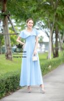 พร้อมส่ง S-4XL GANNIESHOP (ฟ47) Maxidress เดรส เดรสยาว เดรสสีฟ้า ชุดเดรสทรงเจ้าหญิง เดรสลูกไม้ เดรสสาวอวบ ชุดสาวอวบ เดรสใส่ไปงานแต่ง ชุดใส่วันแม่ เดรสใส่วันแม่ เดรสใส่ไปทำบุญ ใส่ไปทะเล ใส่ไปวัด