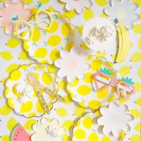▣☊ 1set Lemon Disposable Tableware Paper Straw/Plates/Banner for Lemon Themed Summer Fruit Happy Birthday Party Decorations