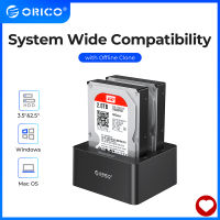 ORICO Clone 2.5 3.5นิ้ว Hard Drive Docking Station 2 Bay USB3.0 SATA HDD Support UASP 16TB HDD Enclosure สีดำ (6629US3)