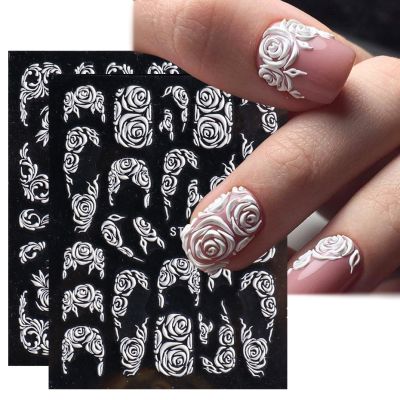 5D Acrylic Embossed Stickers For Nails Snowy White Flower Lace Nail Art Sliders Decoration Carved Decals Manicure Tips BESTZ-5D