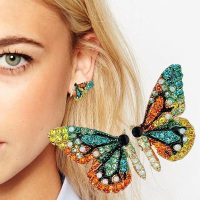 【CC】 Color Earrings 925 Needle Inlaid Rhinestone Personality Student Fashion Jewelry
