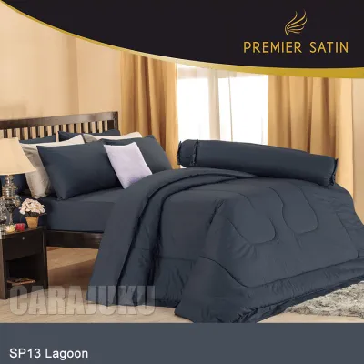 PREMIER SATIN ชุดผ้าปูที่นอน+ผ้านวม 3.5 ฟุต สีเทา Lagoon SP13 (ชุด 4 ชิ้น) #ซาติน ชุดเครื่องนอน ผ้าปู ผ้าปูที่นอน ผ้าปูเตียง