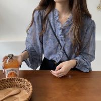 COD dhdfxcz Korean Style Women Ladies Chiffon Floral Long Sleeve Shirt Blouse