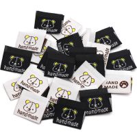 50Pcs Cartoon Bear Clothing Tags Cotton Handmade Labels for Clothes Black White Hand Made Sew Label For Hat Sewing Accessories Stickers Labels