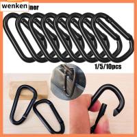 WENKEN 1/5/10pcs black color คุณภาพสูง อลูมิเนียมสีดำ อุปกรณ์ พวงกุญแจหัวเข็มขัด ตะขอเกี่ยวเดินป่า ปุ่มปีนเขาสีดำ คาราไบเนอร์อัลลอย