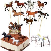 Horse Theme Party Supplies Horse Shape Cake Toppers Fence Horse Miniature Toys Horse Racing Birthday Cowboys Cake Decorations