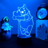 โคมไฟ3D หมีพูอะนิเมะไฟกลางคืน Winnie Lampara สำหรับอุปกรณ์ตกแต่งห้องนอน7/16สีโคมไฟตั้งโต๊ะนีออนเรืองแสงของเล่นของขวัญคริสต์มาส