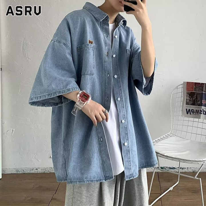 asrv-เสื้อเชิ้ตชาย-เสื้อเชิ้ตผู้ชาย-เสื้อเชิ้ตลำลองชาย-shirts-for-men-เชิ้ตผู้ชาย-เสื้อยีนส์แขนสั้นสำหรับอินเทรนด์ผู้ชายเสื้อยีนส์แฟชั่นแขนกางเกงขาสั้นแจ็คเก็ตเดนิม