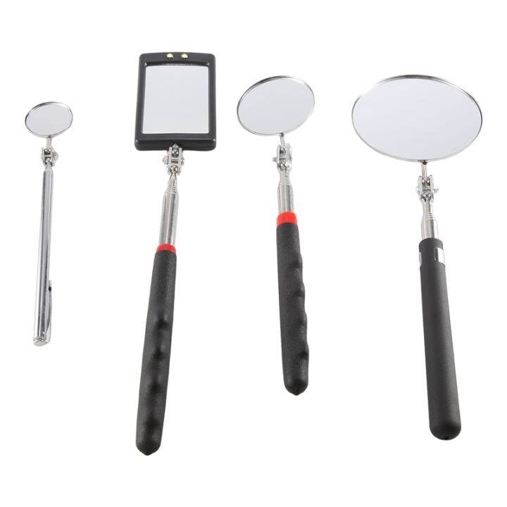 4 Pcs Telescoping Inspection Mirror LED Lighted Flexible Inspection