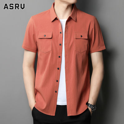 ASRV เสื้อเชิ้ตชาย เสื้อเชิ้ตผู้ชาย เสื้อเชิ้ตลำลองชาย shirts for men เชิ้ตผู้ชาย เสื้อเชิ้ตแขนสั้นผู้ชายเสื้อเชิ้ตทำงานลำลองสีทึบสไตล์เกาหลีสำหรับฤดูร้อนคาร์ดิแกนแขนสั้นทรงหลวมระบายอากาศได้ดีใส่สบาย