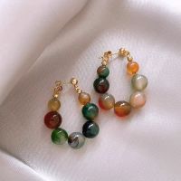 ∋  New Design Front And Back Wear Irregular Snoop Texture Stone Beaded Hoop Earrings Fashion Jewelry