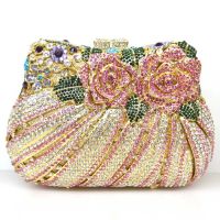 【YD】 hot selling high quality diamond crystal pink clutch evening bag bride banquet hollow luxury party queen Q26