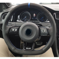 CARDAK Suede Leather Blue Marker Car Steering Wheel Cover for Volkswagen Golf 7 GTI Golf R MK7 VW Polo GTI Scirocco 2015 2016