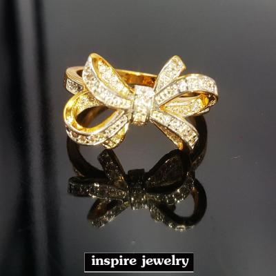 Inspire Jewelry ,แหวนฝังเพชรCZ งานจิวเวลลี่ ดีไซด์หรู รูปโบว์ผูกทิ้งปลายโบว์ทั้งสอง ตัวเรือนหุ้มเศษทองแท้ 100% 24K สวยหรู งานแบบร้านเพชร พร้อมกล่องกำมะหยี่