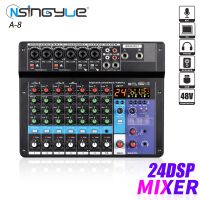 A8 8 Channel Audio Mixer Portable Mixing Console USB Interface Computer Input 48V Phantom Monitor Audio with 24 Bit DSP Reverb