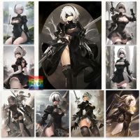 Nier Automata วิดีโอเกมอะนิเมะสาวโปสเตอร์ผ้าใบพิมพ์ Nier Automata 2b ตัวละครผนังภาพศิลปะห้องเกมตกแต่งบ้าน