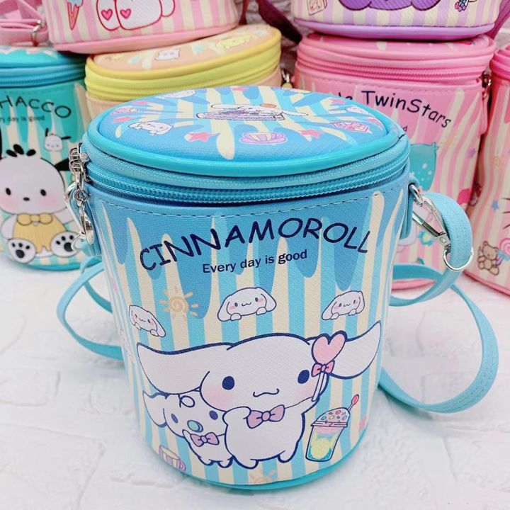 dsj-อะนิเมะ-sanrio-kawaii-my-melody-kuromi-hello-kitty-cinnamoroll-เด็กการ์ตูนน่ารักกระเป๋าหิ้วทรงกระบอกกระเป๋าเก็บของน่ารัก