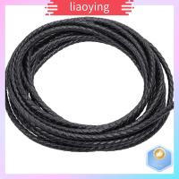 LIAOYING 5.5 Yards สีดำสีดำ สายหนังแท้ รอบพับ เครื่องหนังแท้ สายรัด Bolo ถัก สายกำไลข้อมือ 3mm คะ สายถักเปียแถบแท้ ทำเครื่องประดับ DIY