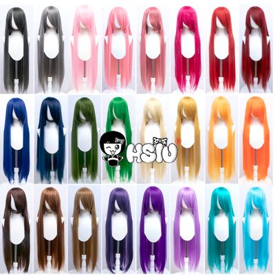 HSIU 100Cm Long Staight Cosplay Wig Heat Resistant Synthetic Hair Anime Party wigs 42 color Colourful  Free brand wig hair net