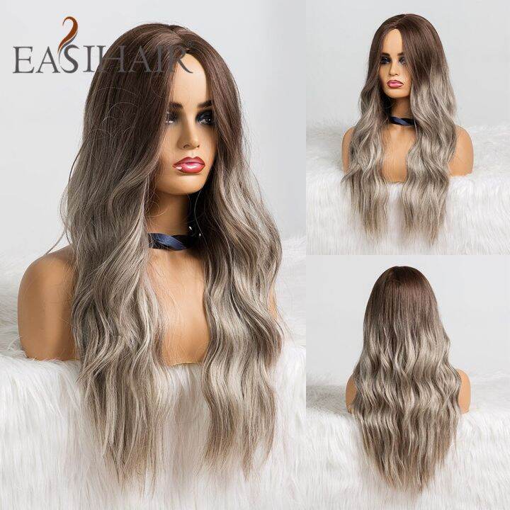 easihair-วิกผมสังเคราะห์ผมดัดสีบลอนด์ยาวไล่ระดับสีวิกผมผู้หญิงหยักศกวิกผมคอสเพลย์อเมริกันแอฟริกันทนความร้อนได้ผมปลอม