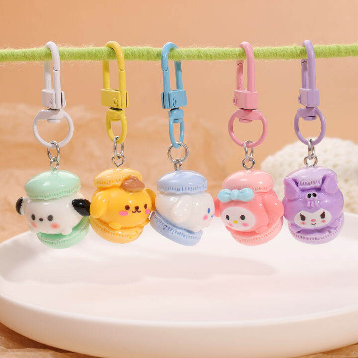 sanrio-พวงกุญแจมาการองหวานรูปหัวใจกระเป๋านักเรียนเด็กผู้หญิง5ชิ้นจี้ห้อยคอเครื่องประดับของขวัญสำหรับแฟนสาว