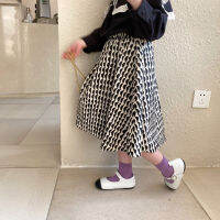 Girls fashion wave printed skirts Spring kids cotton all-match skirt