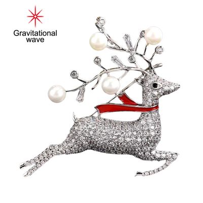 Gravitational Wave สุภาพสตรีเข็มกลัด Faux Pearl Antlers Rhinestone Inlay น่ารักกวางเข็มกลัดเสื้อผ้าอุปกรณ์เสริม Elegant Christmas Elk Pin เสื้อกันหนาวชุดเข็มกลัดเครื่องประดับของขวัญ