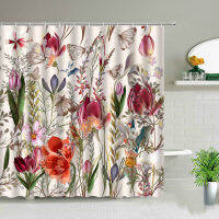 Beautiful flowers spring purple pink watercolor shower curtain bathroom makeover home decoration