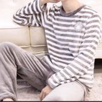 【JH】Long Sleeve Thick Warm Flannel Pajama Sets for Men Coral Velvet Cute Cartoon Suit Pyjamas Homewear Clothes Winter Sleepwear