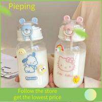 PIEPING Cinnamoroll ขวดน้ำพร้อมหลอด อะนิเมะ คุโรมิ แก้วน้ำดื่มแก้ว การ์ตูนน่ารักๆ ถ้วยพร้อมหลอด ขวดน้ำการ์ตูนอะนิเมะ เด็กนักเรียนชายหญิง