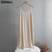 ZZOOI oversize Spring summer 2020 Woman Knitted Tank Dress Casual Long Camisole Vest dress Women Loose  cashmere maix a-line dress