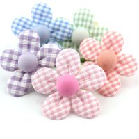20Pcs 5cm Handmade Grid Fabric Flower Padded Appliques For DIY Headwear Hairpin Crafts Decoration Clothing Accessories  Furniture Protectors  Replacem
