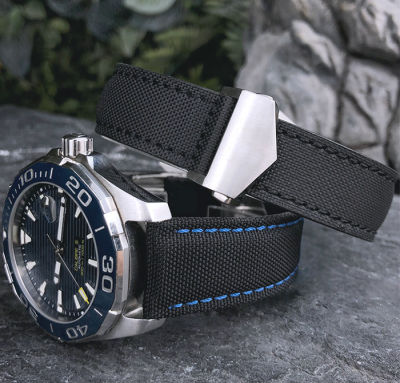 Canvas Nylon Leather Watch Strap Fold Buckle Watch Band for -Tag- Heuer- CARRERA AQUARACER Watch Bracelets Watch Accessories