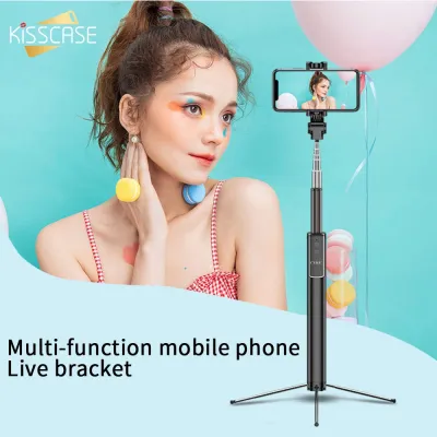 KISSCASE ขาตั้งสามขาแบบพับได้ของแท้ไม้เซลฟี่บลูทูธพร้อมปุ่ม Selfie Stick ไร้สายสำหรับ Iphone 6 6S 7 8 X ขาตั้งกล้อง