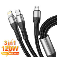 120W 3 Dalam 1 Pengecasan Super Cepat untuk 14 13 12 11 Samsung Xiaomi USB Mikro Jenis C Lightning Pengecas Kabel ข้อมูล Kabel