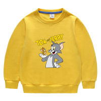 Tom Jerry 2-9ปีเสื้อยืดสำหรับหนุ่มๆสาวๆเสื้อผ้าเด็กเสื้อยืดคลุมด้วยผ้าฤดูใบไม้ผลิและฤดูใบไม้ร่วงกีฬาแขนยาวผ้าฝ้าย100% ด้านบนคอกลมเด็ก