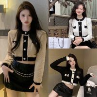 ◇ Womens Retro Cardigan Splices Color Contrast Fashion Long Sleeves Knitted Short Sweater Coat