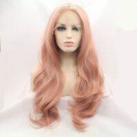 Sylvia Peach Red Color Natural Wave Hair Mixed Pink Synthetic Lace Front Wigs Heat Resistant Fiber Hair For Women Hair Wigs