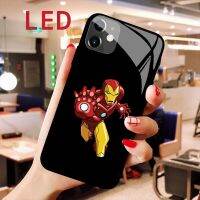 【 AN boutique 】  Marvel Iron Man หรูหรา LED กรณีโทรศัพท์แก้วสำหรับ IPhone 13 12 11 Pro Max Mini SE XS Max เสียงควบคุมกระพริบปก