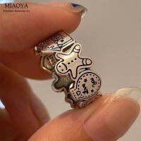 MIAOYA Fashion Jewelry Shop แหวนขนมปังขิงสำหรับผู้ชายกราฟฟิตีผู้หญิงเปิดแหวนสำหรับคู่รักของขวัญปีใหม่