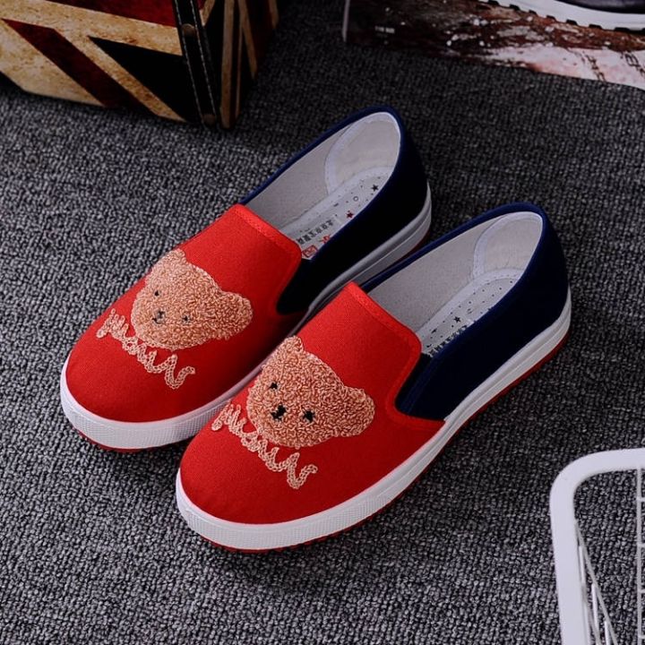codff51906at-xiaoyulu-korean-trendy-woman-little-bear-printed-sneakers-canvas-flat-shoes