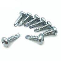 10Pcs M4.2 Round Pan head Self-tapping Drill tail Cross screws Swallowtail Phillips Screw bolt  Blue white zinc 13mm-50mm L Nails Screws  Fasteners