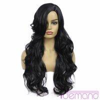 Y Demand Long Body Wave Black Synthetic Wigs With Side Bangs Natural Wave for Women Cosplay Natural Wig Heat Resistant