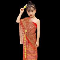 ┇  Girls show clothing yunnan xishuangbanna dai national minority children clothing Thailand songkran clothing dai send headdress flower