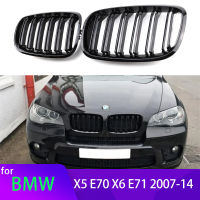 2Pcs รถสไตล์ Gloss สีดำด้านหน้าไต Double Slat Grill Grille สำหรับ BMW X5 E70 2007-2013 X6 E71 E72 2008-2014รถอุปกรณ์เสริม