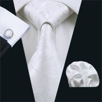 FA 393 Men`s Tie White Paisley Silk Jacquard Woven classic Tie Hanky Cufflinks Set For Men Business Wedding Party Free Shipping