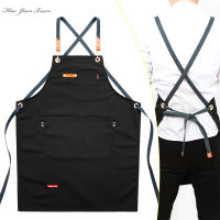 2021 New Fashion Uni Work Apron For Men Canvas Black Apron Bib Adjustable Cooking Kitchen Aprons For Woman With Tool Pockets