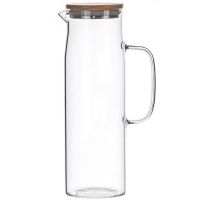 51oz Glass Water Pitcher With Handle Bamboo Lid Heat Resisttant Cold Hot Kettle Large-Capacity Tea Pitcher Water Juice Jug Cups